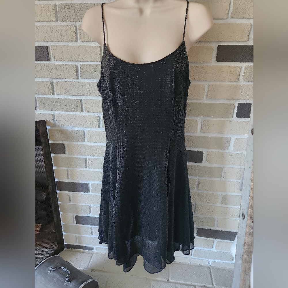 Black Spaghetti Strap Slip Dress Metallic Shimmer Y2K